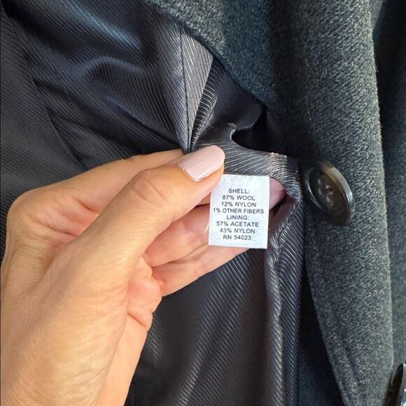 Banana Republic Women Coat Charcoal Grey Green Small Wool Belted Italian Fabric - Picture 5 of 8